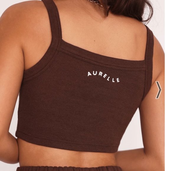 Aurelle Essentials Cropped Ribbed Tank Brown RARE - Picture 2 of 8